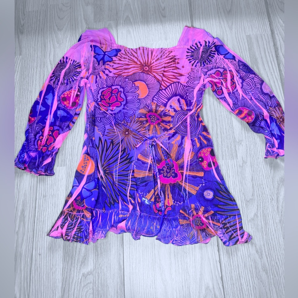 Girls Purple Floral long Sleeve Tee - Picture 4 of 8